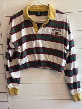 BDG Striped Rugby Crop Top in Green, White & Red